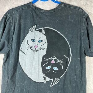 RipNDip Shirt Mens Medium Black Yin Yang Cat Graphic Short‎ Sleeve Distressed
